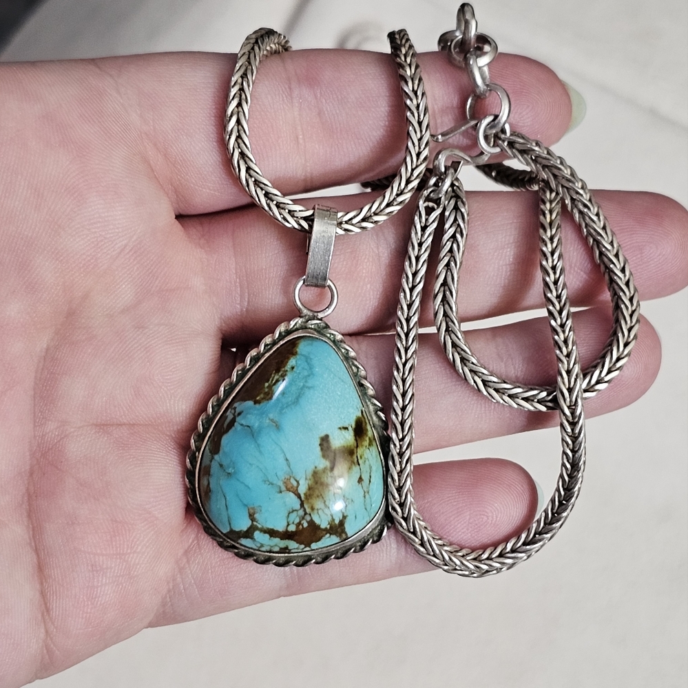 Sterling turquoise necklace! Stamped sterling on the back of the pendant and 925